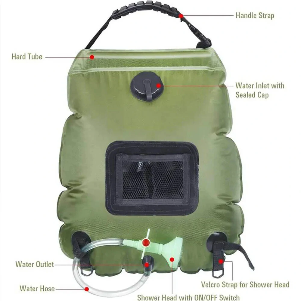 (image for) 20L Large Capacity Water Bags Outdoor Camping Shower Bag Solar Power Heating Portable Folding Hiking Climbing Bath Equipment